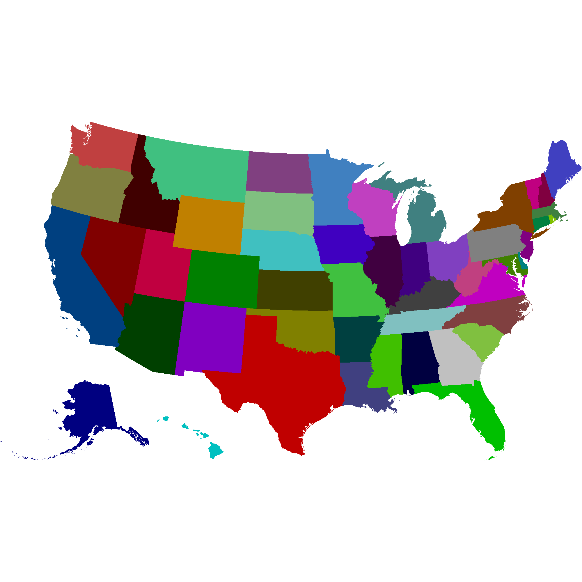 United States Maps with distinct colors for each state.